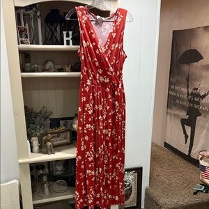 Floral Red Sleeveless Dress